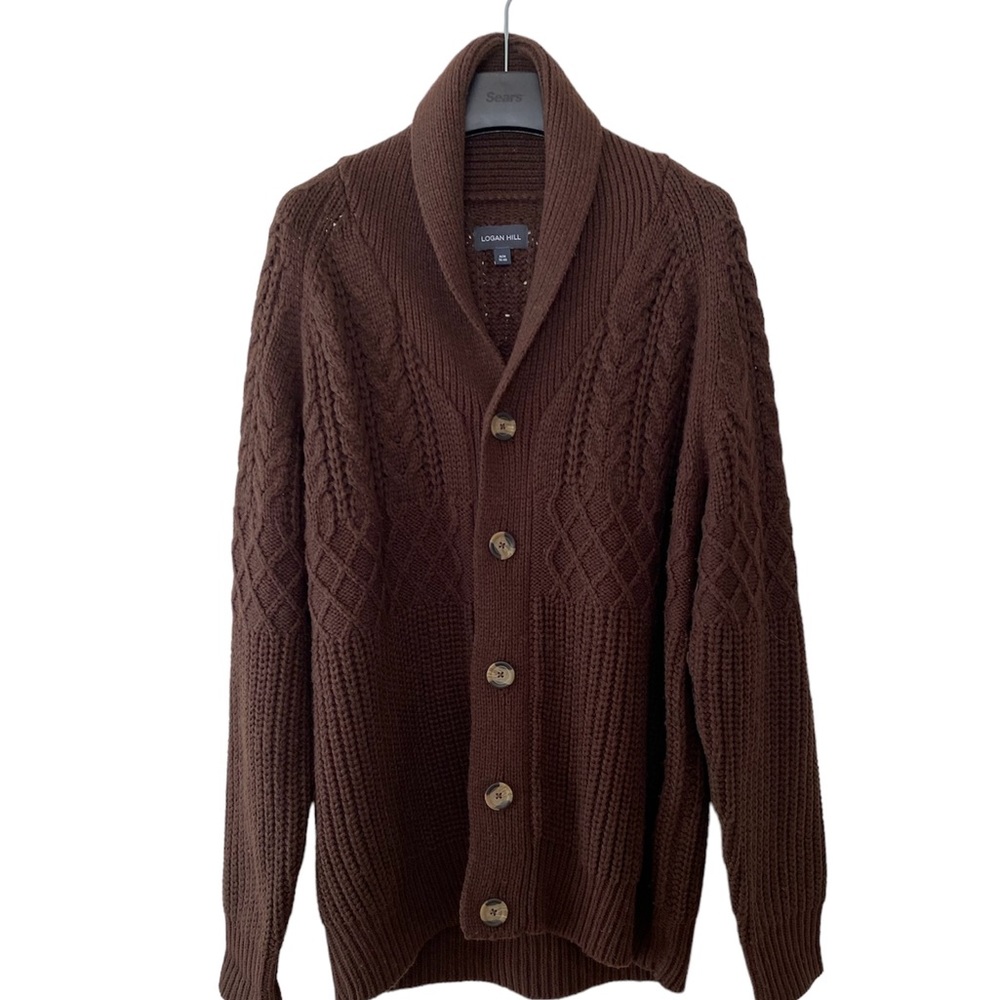 Logan Hill Medium Men Acrylic Chocolate Brown Long Sleeve Button Up Card…